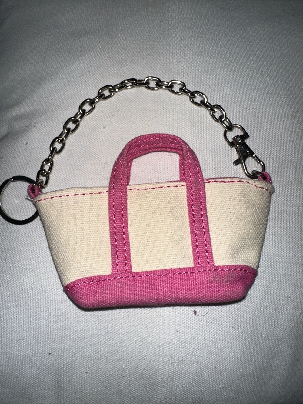 Pink & Cream Canvas Mini Tote Keychain